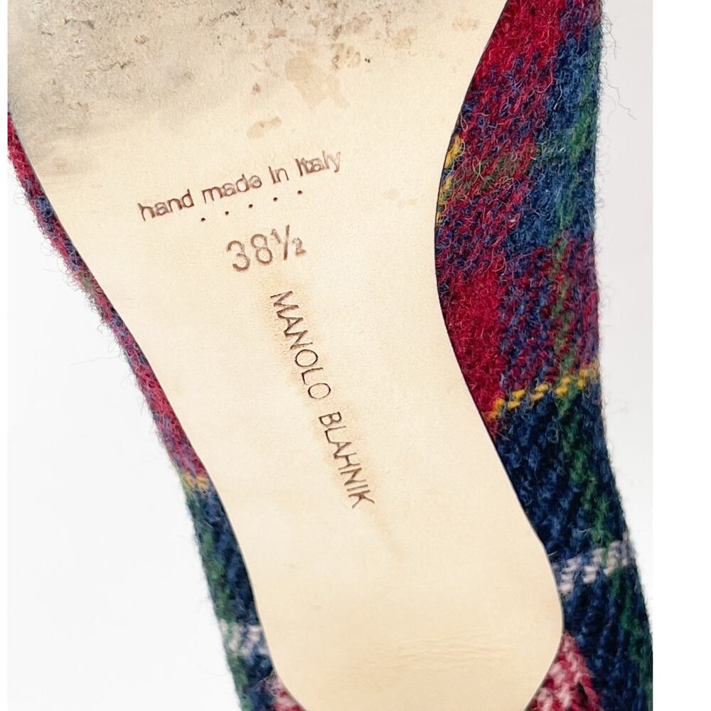 Manolo Blahnik BB Check Plaid Tartan Wool Pointed Toe Stiletto Heels IT 38.5 - Picture 11 of 12